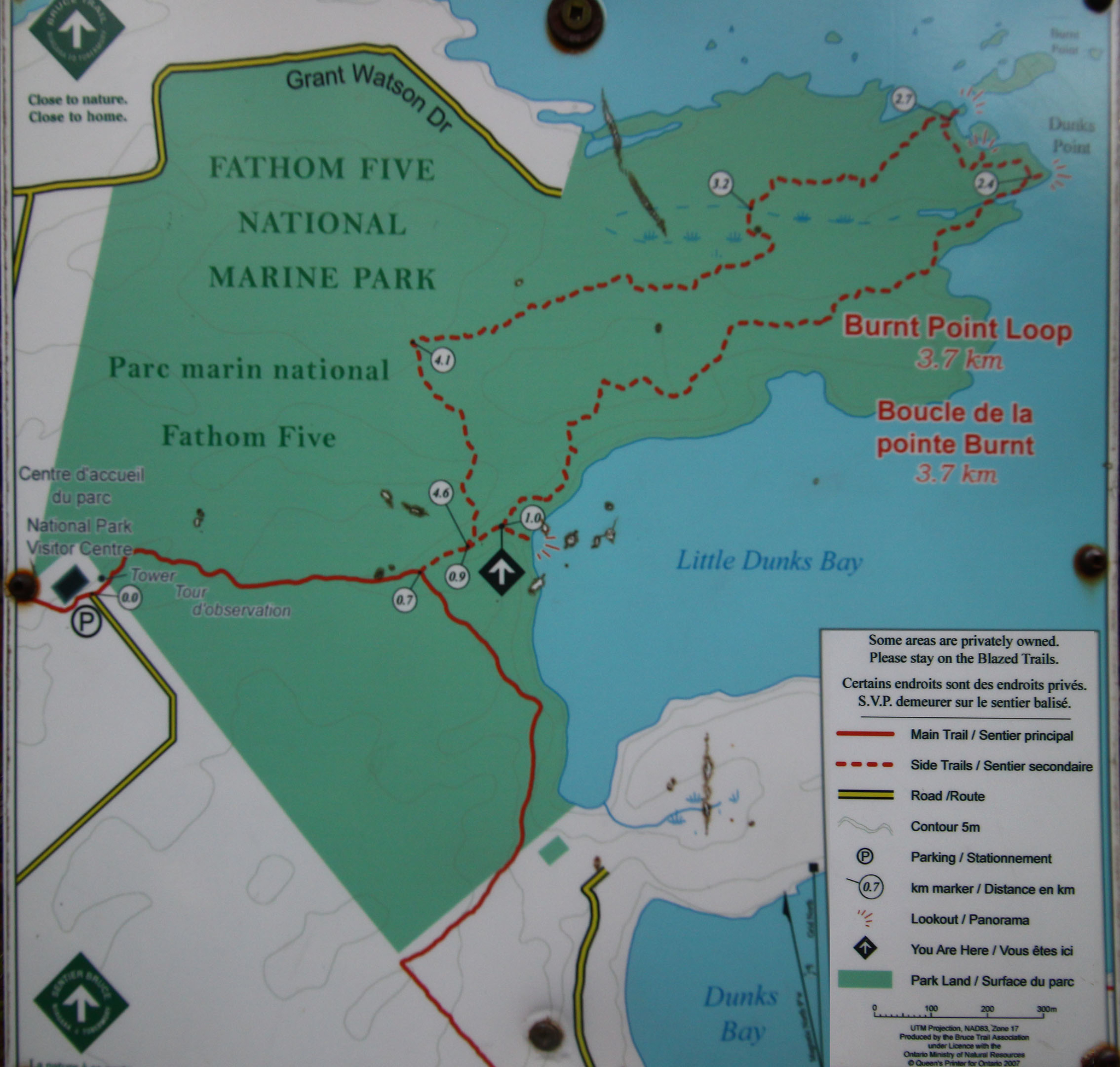 Péninsule Bruce : carte du Fathom Five Marine National Park